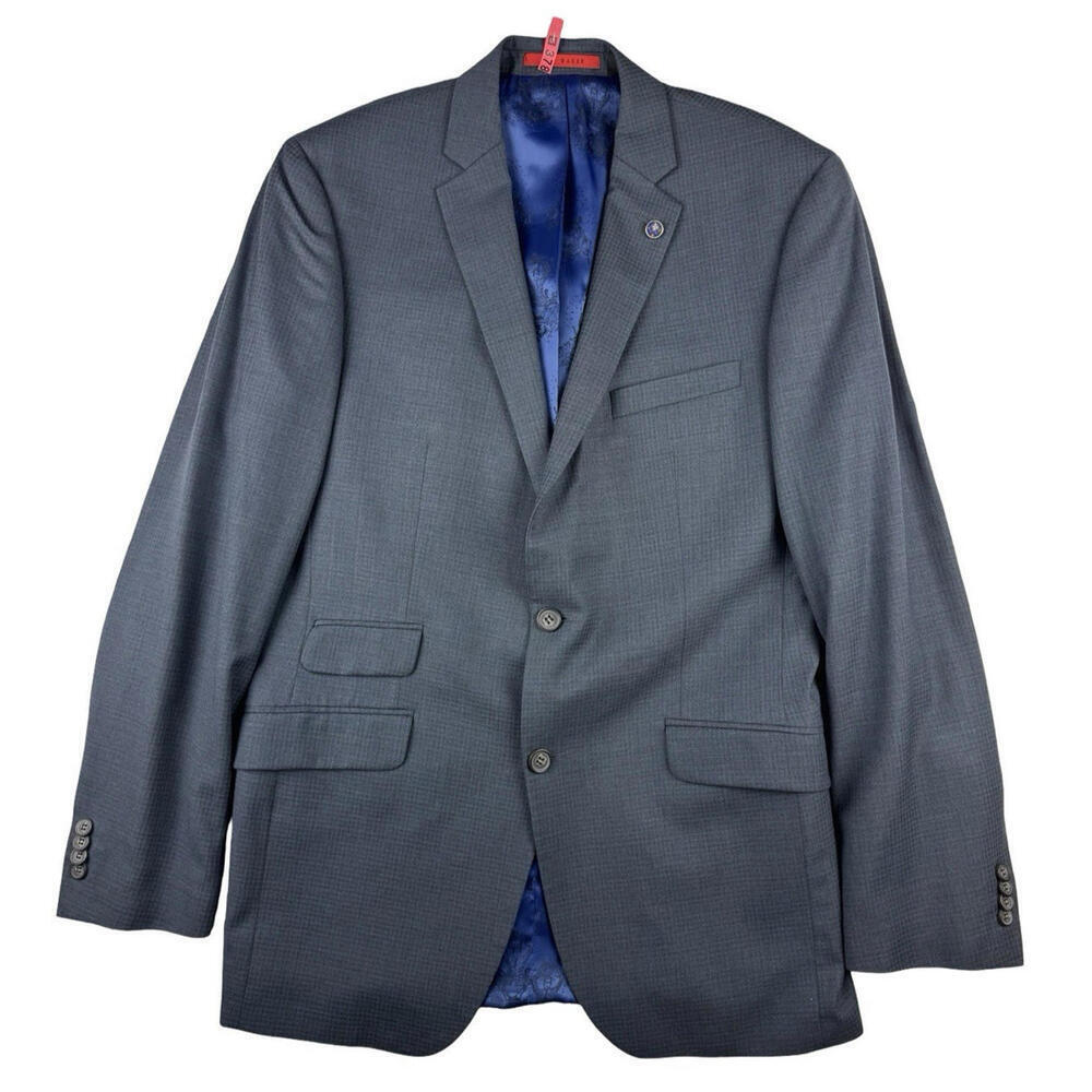 Ted Baker Joey CT Slim Wool Blazer Jacket Check Grey Blue Size US 42 L